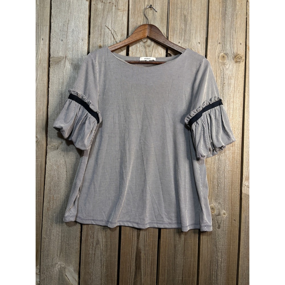 RO&DE Womens Striped Bell Sleeve Ruffle Top Navy White Size M KD046338